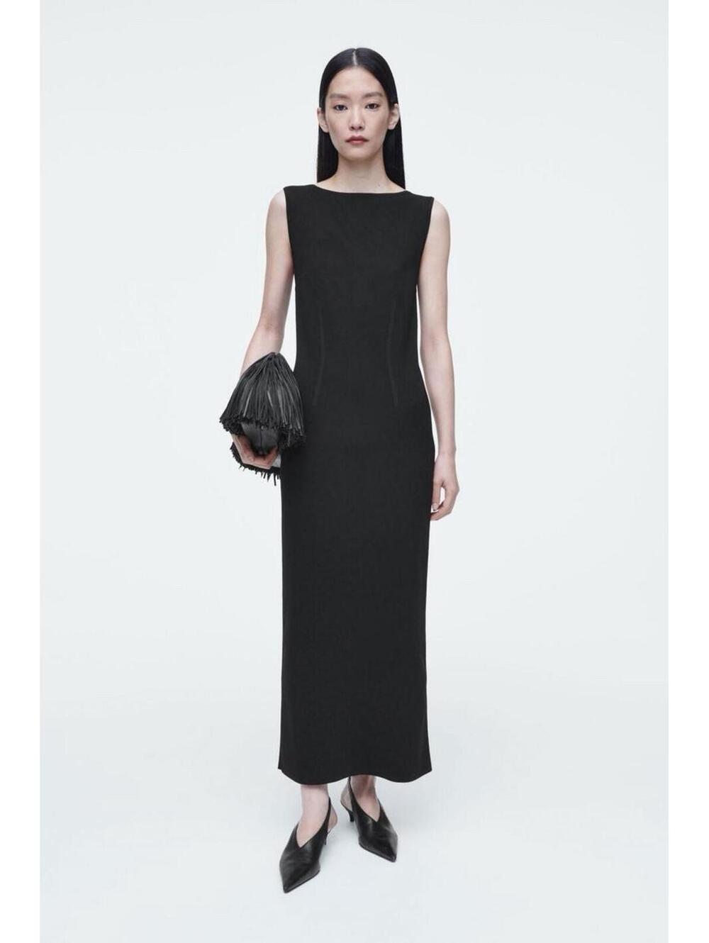 New COS Corset-Detail Maxi Dress In Black Size S